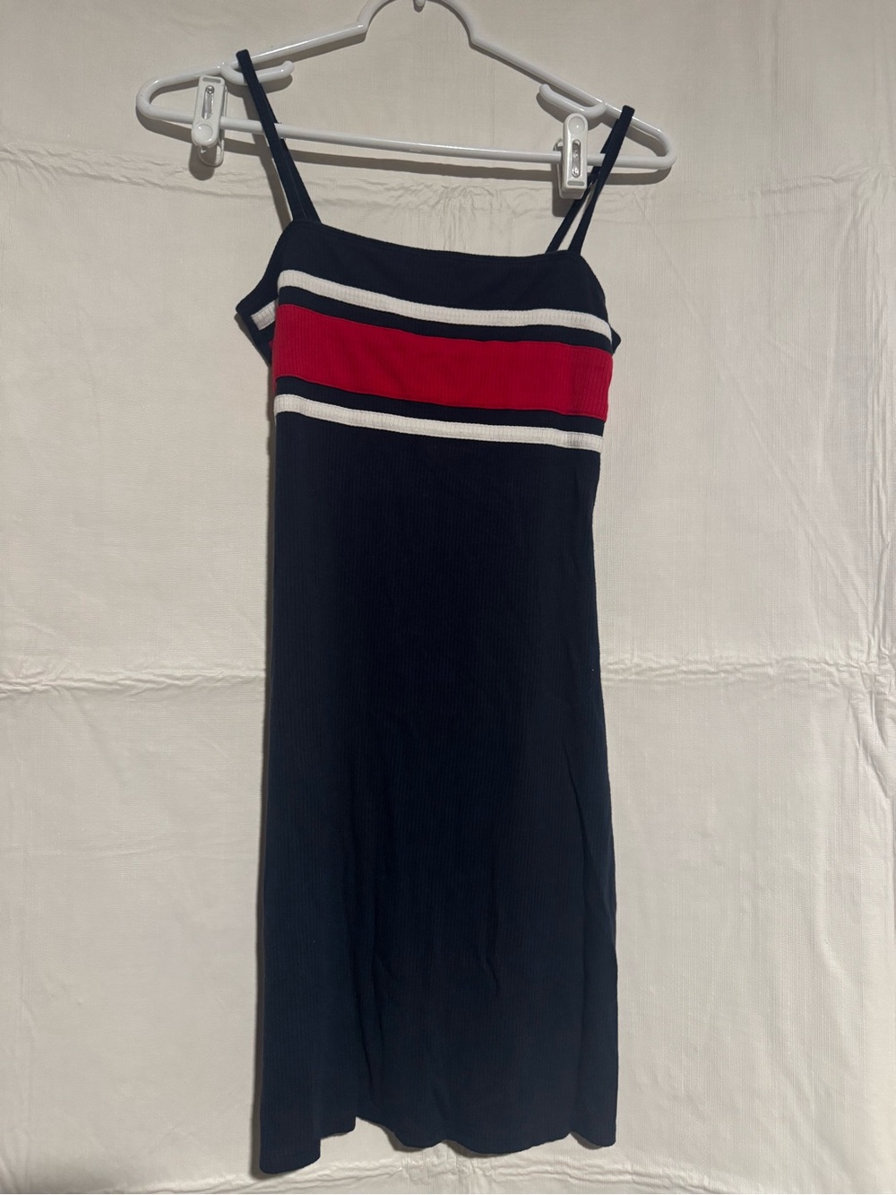 Hollister Navy Midi Stretch Dress with Red & White Stripes